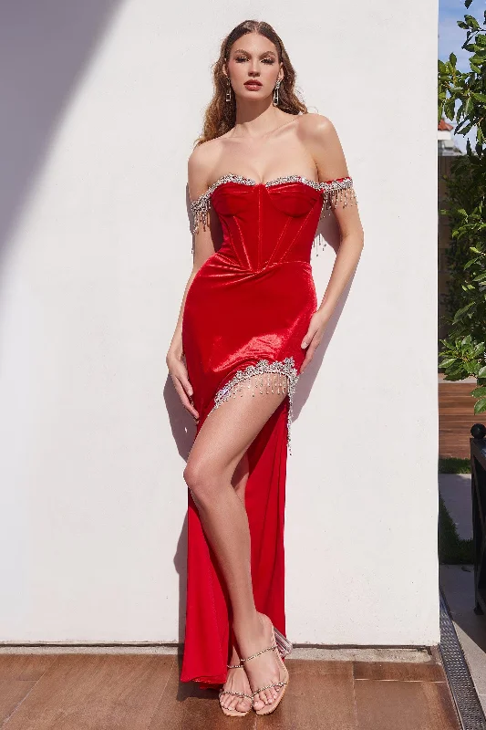 Don’t Wait – Shop Today!Cinderella Divine CD292 Long Off Shoulder Fitted Prom Dress