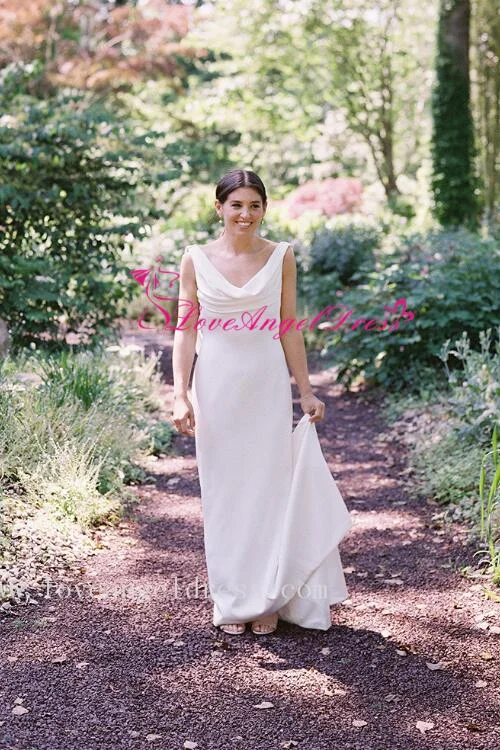 Save More Than Ever!Draped Neckline Slim Simple Outdoor Wedding Dress