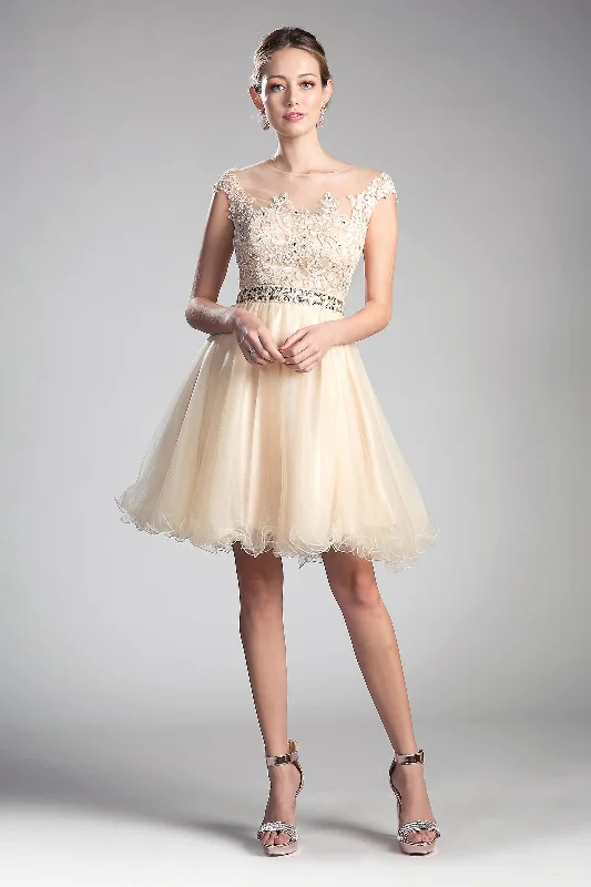 Get More for Less!Cinderella Divine UJ0012 Prom Short Cap Sleeve Lace Homecoming Dress