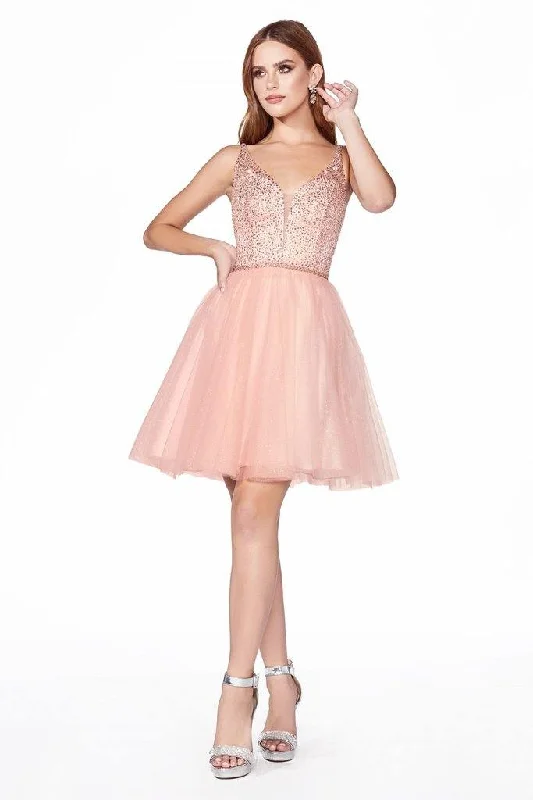 Lowest Prices Guaranteed!Cinderella Divine CD0149 Homecoming Short Sleeveless Glitter Skirt Prom Dress