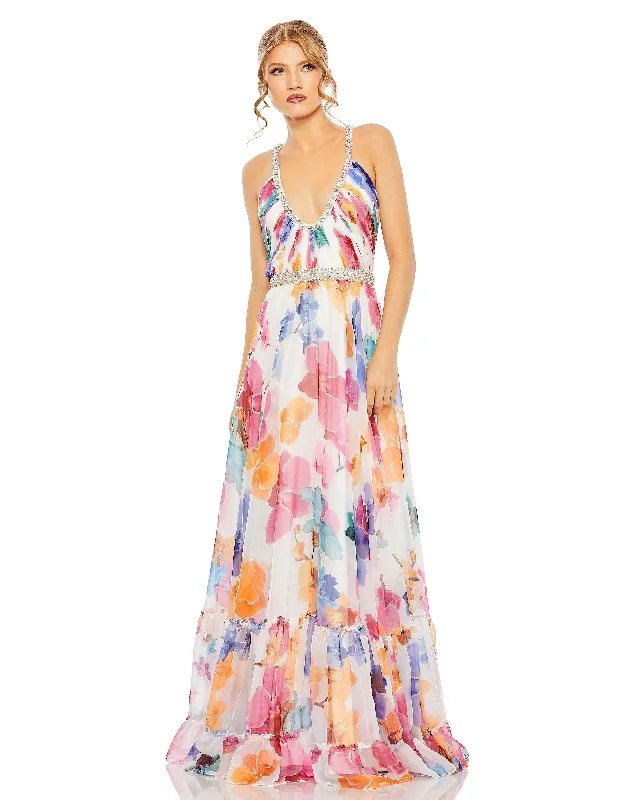 The Best Sale of the Year!Mac Duggal 2219 Prom Long Formal Print Chiffon Dress