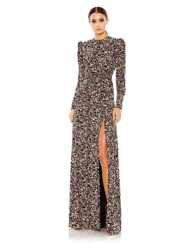 One Day Only – Huge Savings!Mac Duggal 26916 Long Sleeve Floral Print Formal Dress