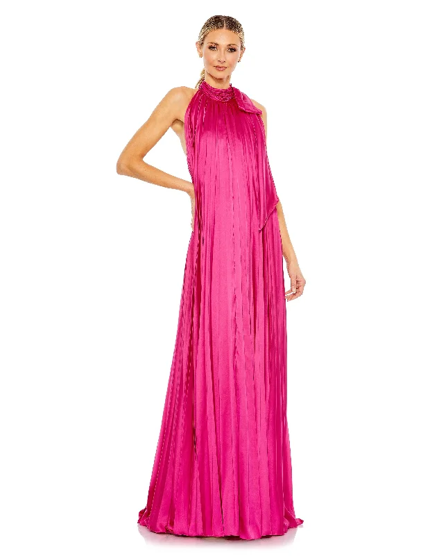Price Drop Alert!Mac Duggal 26926 Long Halter Pleated Trapeze Formal Dress