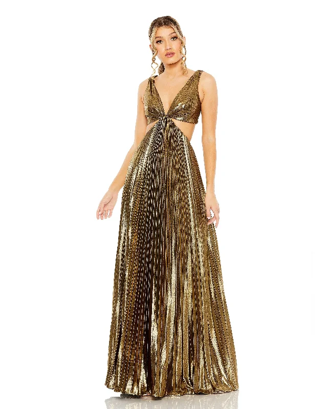 Your Wallet Will Thank You!Mac Duggal 27083 Long Sleeveless Pleated Metallic Prom Dress
