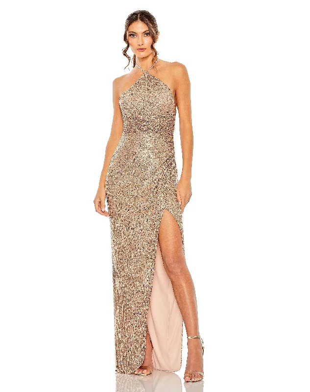 Best Price of the Season!Mac Duggal 27128 Prom Long Halter Formal Gown