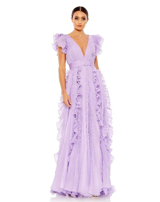 Hottest Discounts of the Year!Mac Duggal 49539 Long Ruffle Cap Sleeve Formal Dress