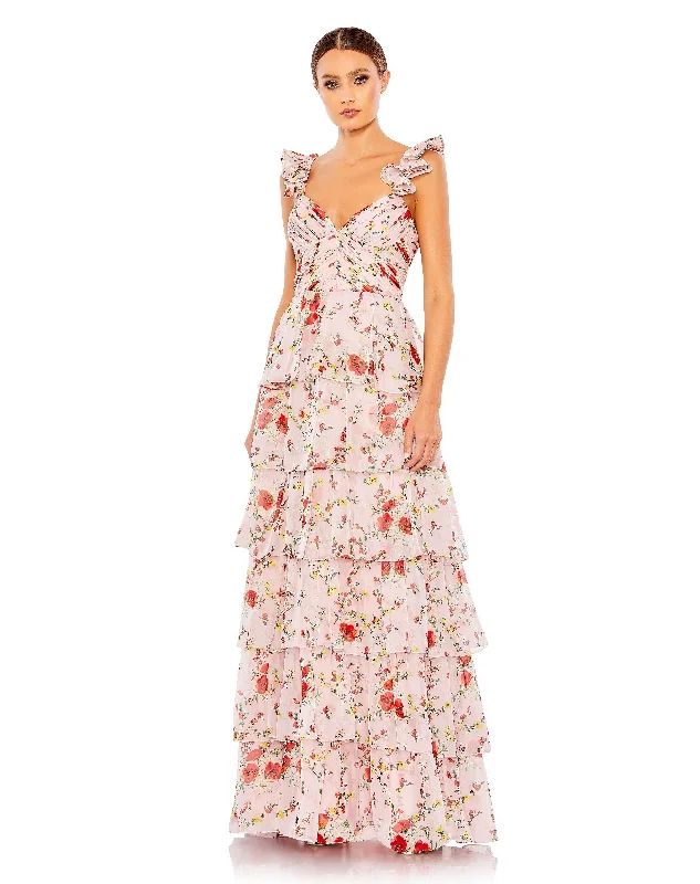 The Best Deals Won’t Wait!Mac Duggal 55816 Long Formal Floral Print Chiffon Dress