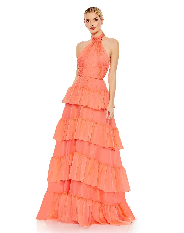 Unlock Huge Savings Now!Mac Duggal 55819 Long Halter Formal Chiffon Dress