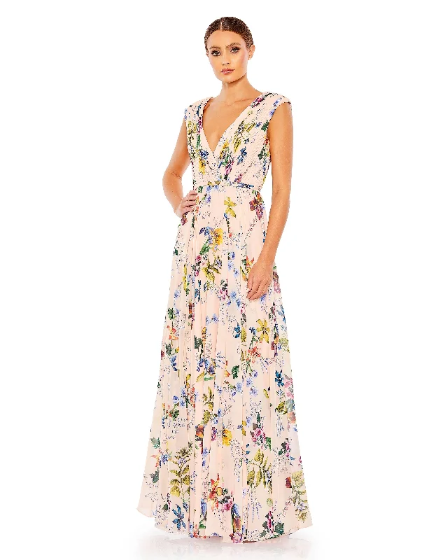 Sale Alert – Get Ready to Shop!Mac Duggal 55829 Long Cap Sleeve Floral Print Formal Dress