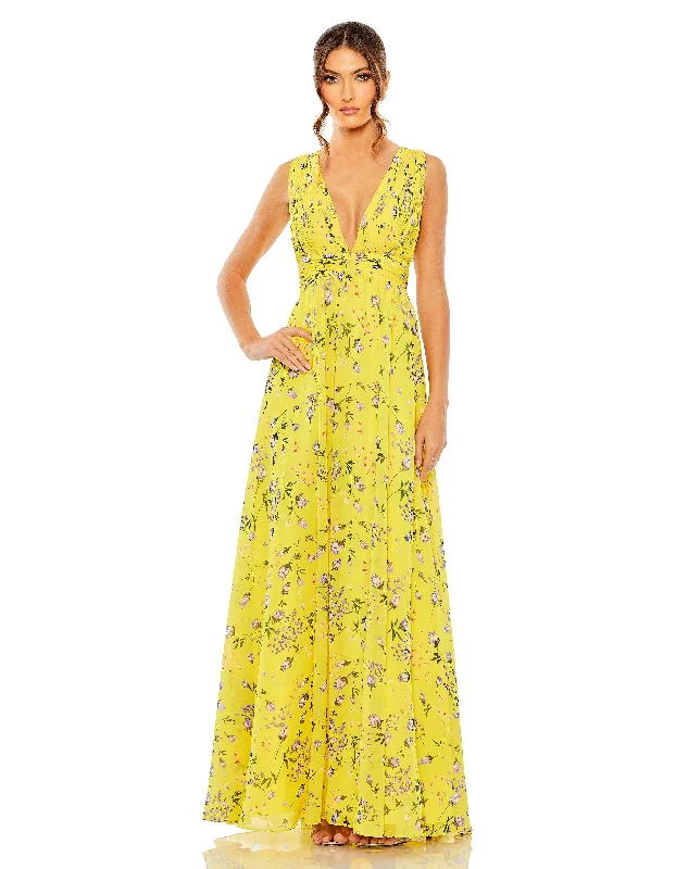 Every Deal is a Steal!Mac Duggal 56011 Long Sleeveless Formal Floral Chiffon Dress