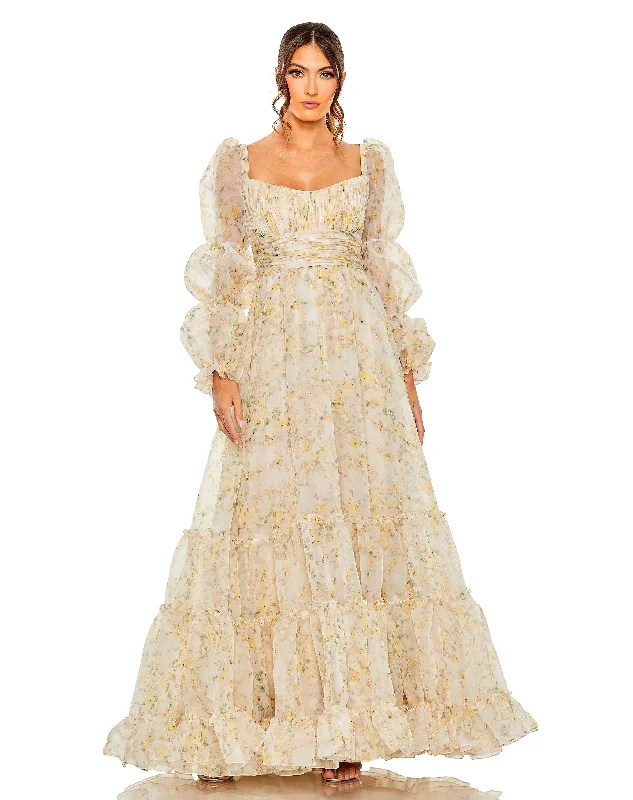 Shop Early, Save Big!Mac Duggal 68288 Long Sleeve Formal Floral Chiffon Dress