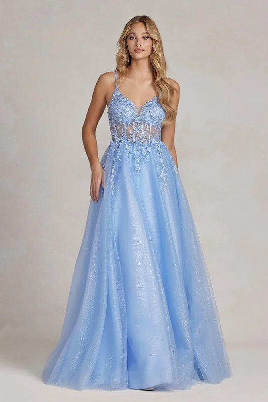 Grab Yours Before It’s Too Late!Nox Anabel T1083 Prom Long Spaghetti Strap Glitter Ball Gown
