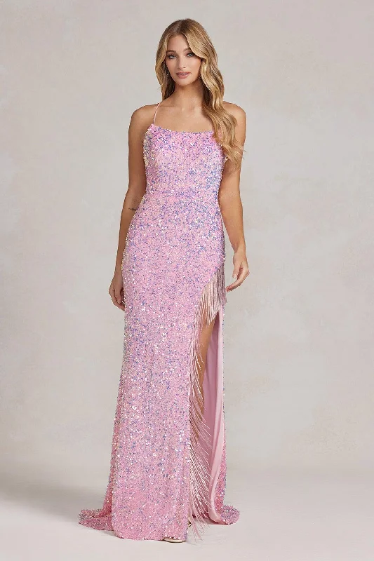 Get It Before It’s Gone!Nox Anabel T1209 Long Formal Fringe Slit Prom Gown