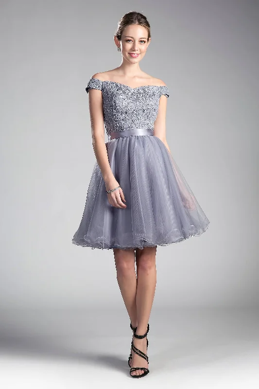 Limited Stock Available!Cinderella Divine CD1021 Prom Short Off Shoulder Homecoming Lace Cocktail Dress