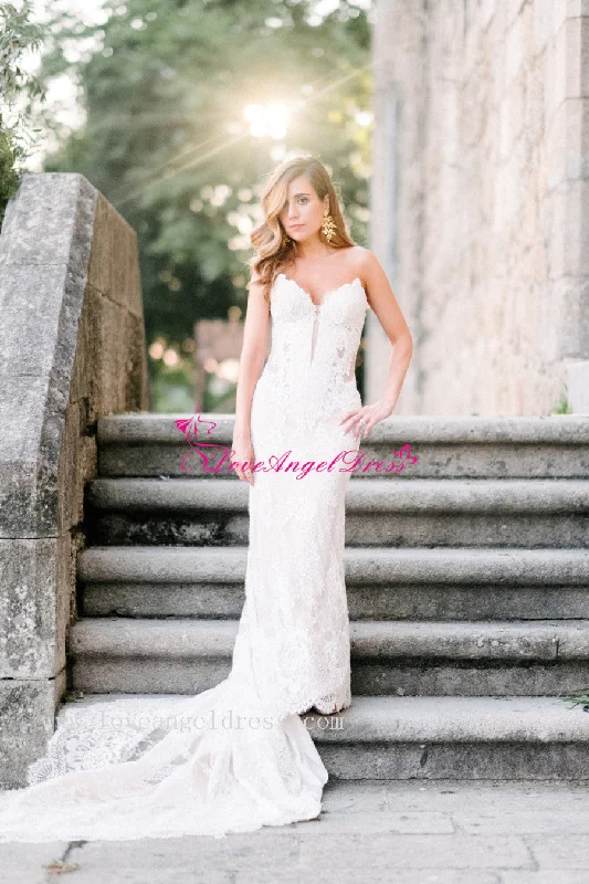 Every Deal is a Steal!Plunging Neckline Slim Lace Dresses Wedding with Corset Back