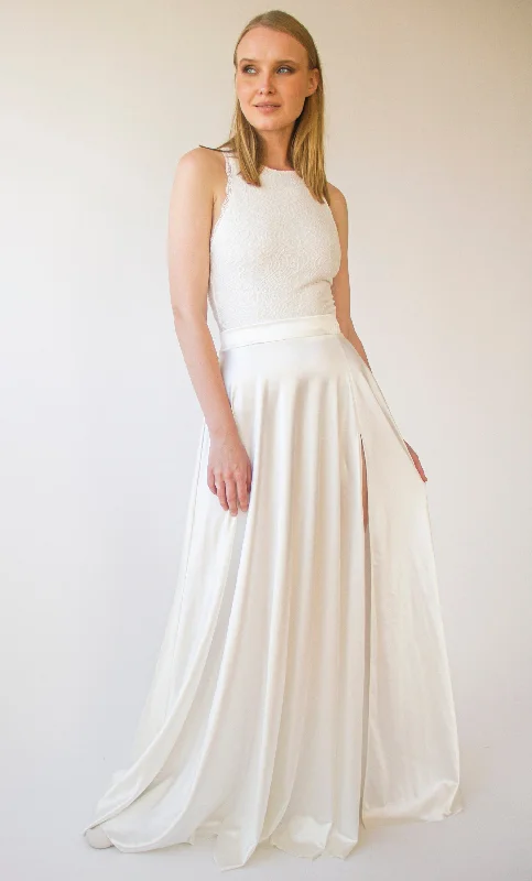 Unmissable Offers Await!Silky Wedding Maxi Skirt Bridal Satin Long Skirt,  Minimalist wedding skirt with a slit #3040