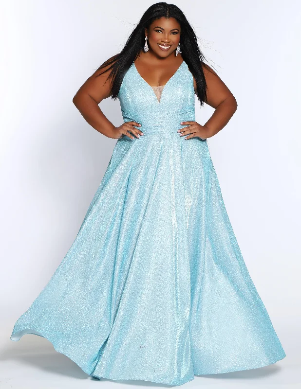 Snag the Best Prices Now!Sydneys Closet SC7324 Long Plus Size Metallic Prom Dress