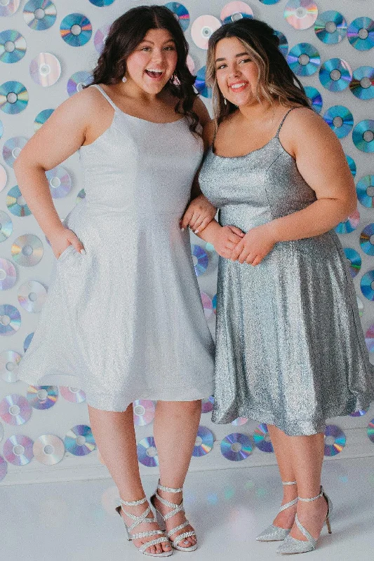 Your Wallet Will Thank You!Sydneys Closet SC8118 Short Plus Size Homecoming Metallic Prom Dress