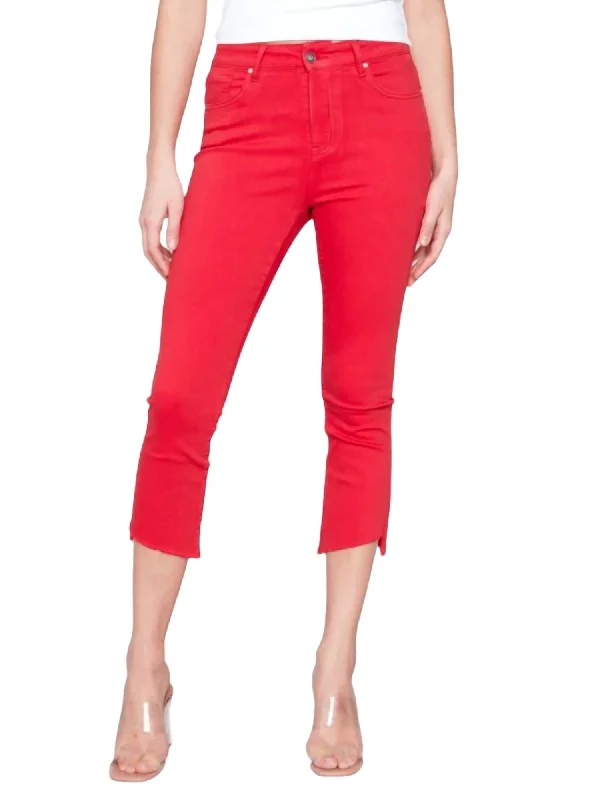 Shop Before It’s Gone!Asymmetrical Twill Crop Pant In Cherry
