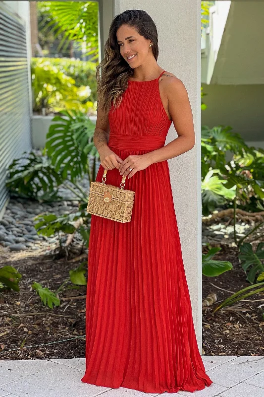 Best Offers of the Month!Burnt Orange Pleated Maxi Dress