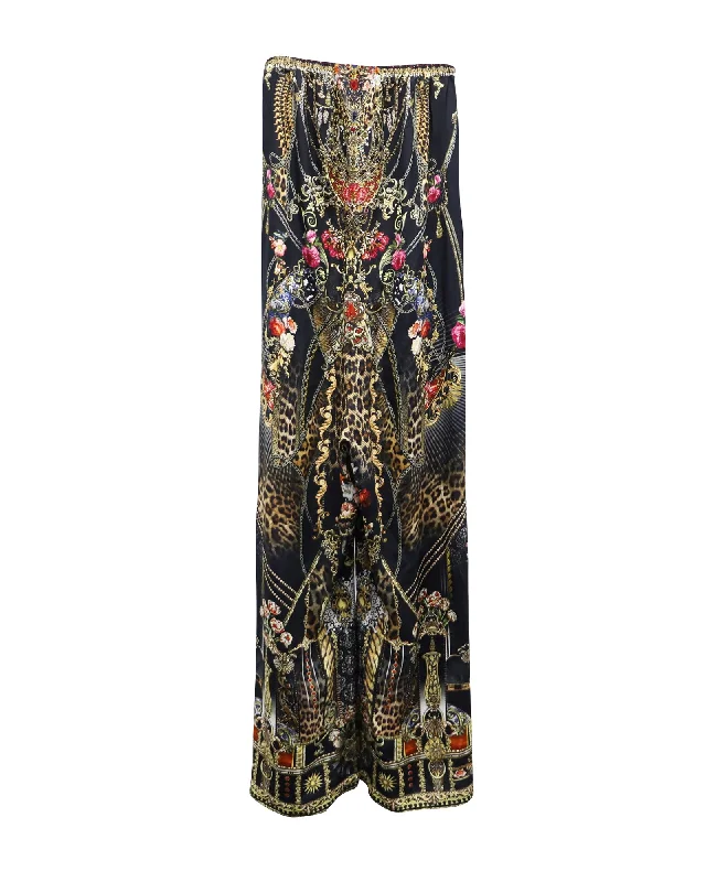 Hot Deals You Can’t Resist!Camilla Floral and Leopard Printed Wide Leg Pants in Multicolor Silk