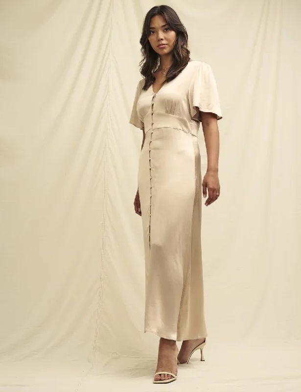 Save More Than Ever!Champagne Satin Erin Bridesmaid Midaxi Dress