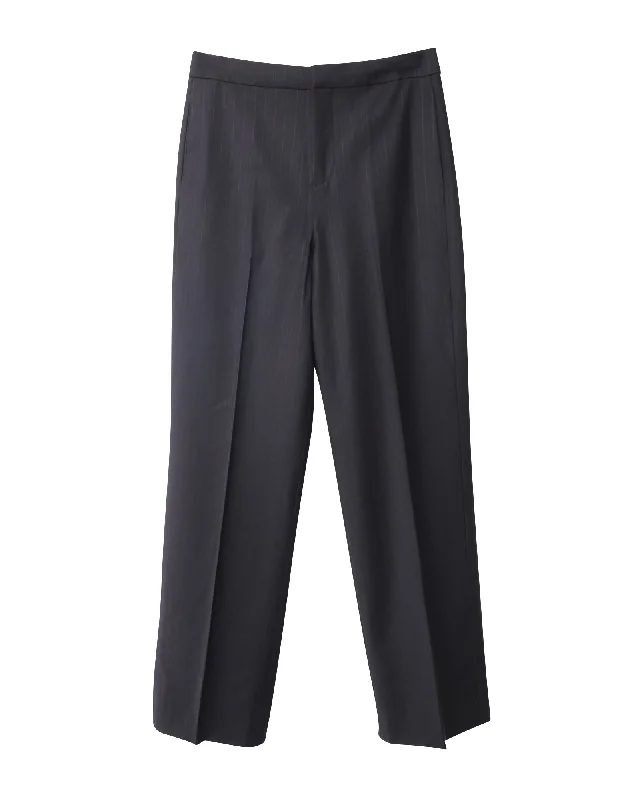 Get More for Less!Co Classic Pinstripe Straight Leg Trousers in Black Wool