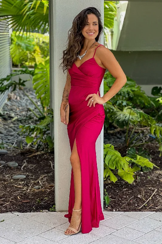 Your Chance to Save is Now!Deep Red Maxi Dress With Slit