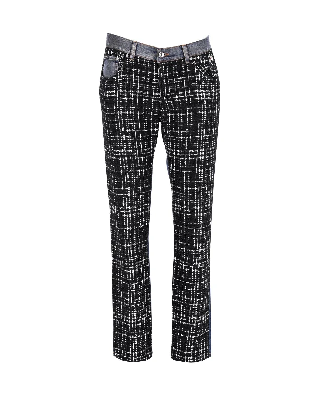 Incredible Savings Inside!Dolce & Gabbana Check Tweed Insert Denim Pants in Multicolor Cotton