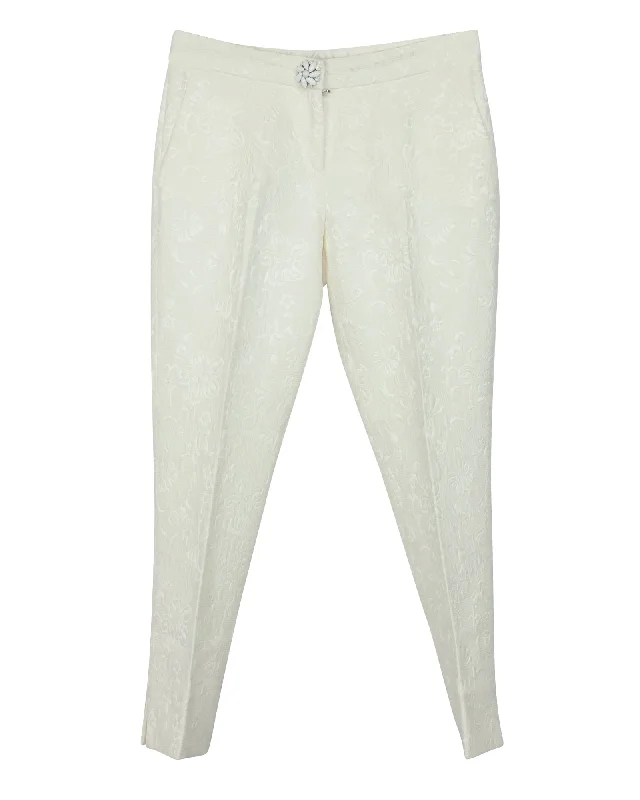Get the Best for Less!Dolce & Gabbana Floral Jacquard Trousers in Ivory Cotton
