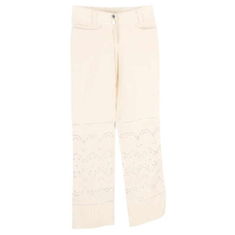 Time to Save Big!Dolce & Gabbana Lace Cutout Flower Trousers in White Linen