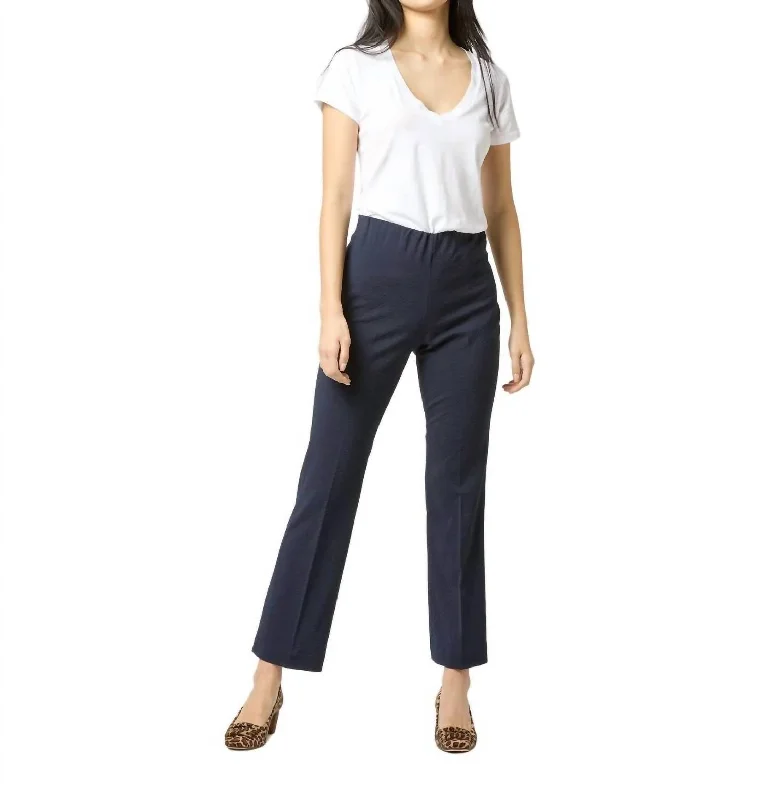 The Sale You’ve Been Waiting For!Faye Flare Cropped Pant In Navy Stretch Wool Seersucker