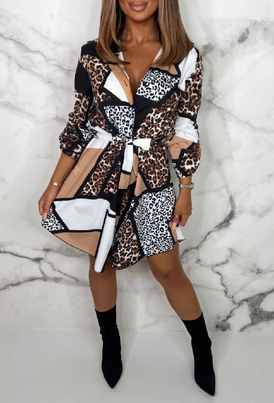 Steals and Deals Await!Feline Flirty Multi Mixed Animal Print Shirt Dress