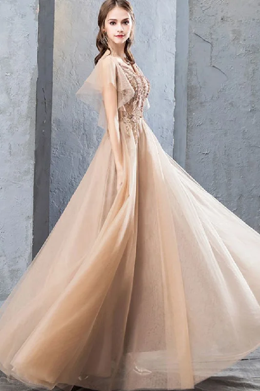 Your Favorite Sale is Back!FLare Sleeve Double V-neck Tulle Formal Dress