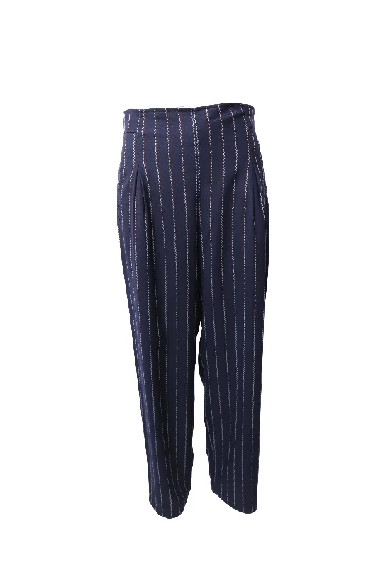 Crazy Discounts Inside!Ganni Pinstripe Wide Leg Pants in Blue Polyester