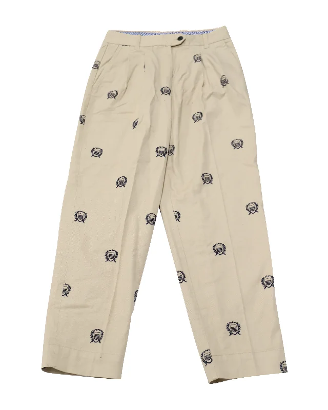 Instant Savings Await!Gant High-Waisted Crest Embroidery Pleated Chinos in Beige Print Cotton