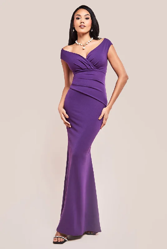 Enjoy Huge Discounts Now!Goddiva Bardot Pleated Maxi Dress - Purple