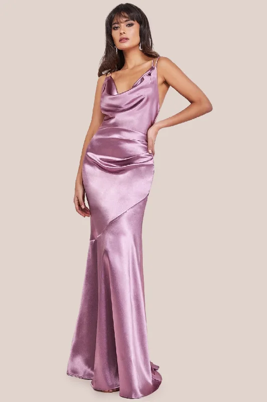 Unbeatable Prices!Goddiva Cowl Neck With Strappy Back Satin Maxi - Blush