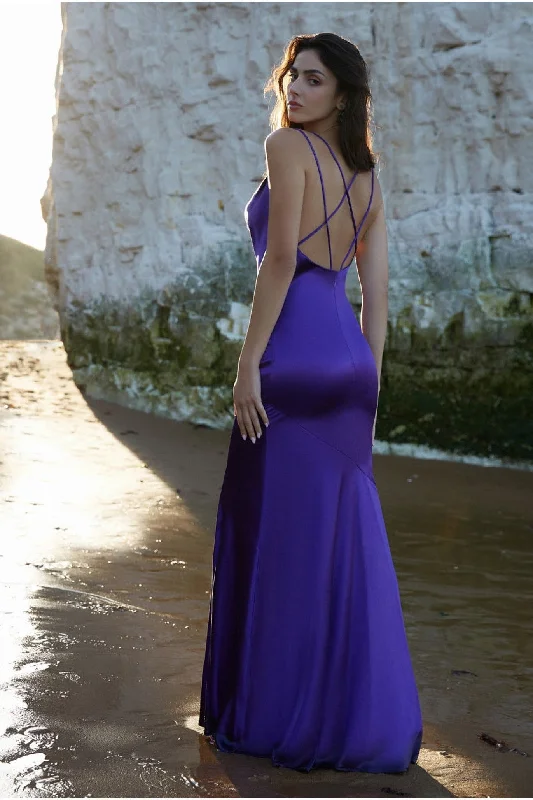 Seasonal Sale – Shop Now!Goddiva Cowl Neck With Strappy Back Satin Maxi - Purple