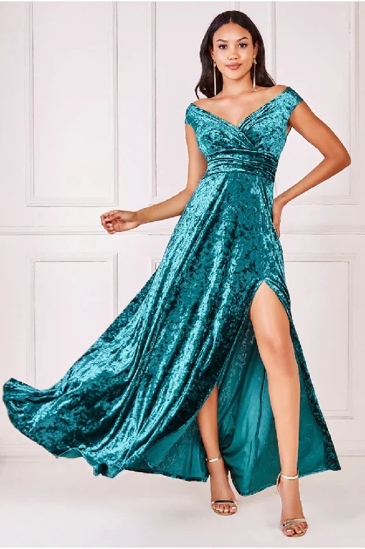 Best Deals Just for You!Goddiva Ice Velvet Bardot Wrap Maxi - Emerald Green