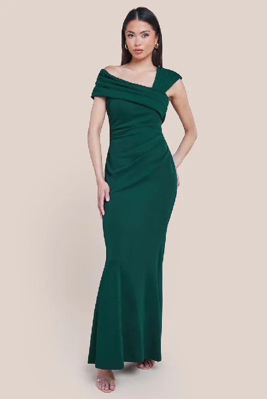 Amazing Prices You Can’t Resist!Goddiva One Shoulder Evening Maxi Dress - Emerald Green