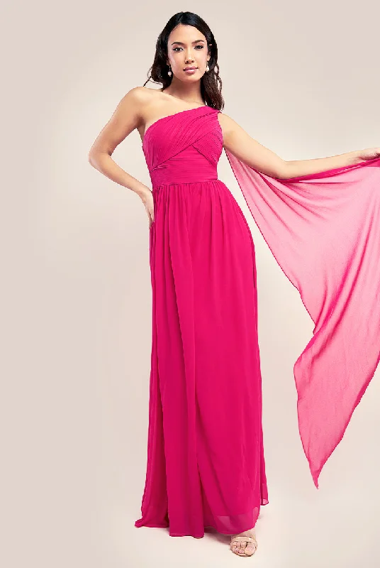 Price Drops You’ll Love!Goddiva One Shoulder Pleated Chiffon Scarf Maxi - Magenta