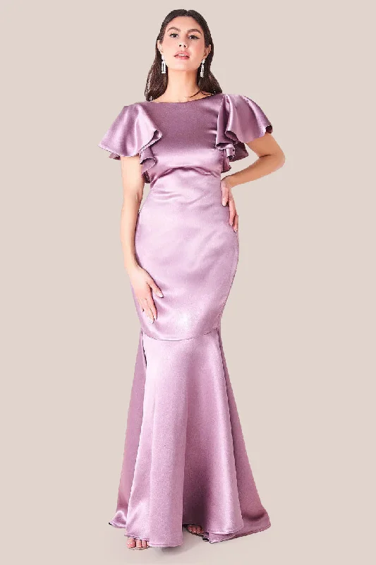 One Click Away from Big Savings!Goddiva Satin Flutter Sleeve Mermaid - Rosepink
