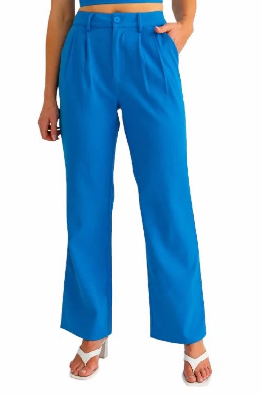 Hurry, Sale Ends Soon!High Waisted Wide Leg Pleated Pants In Blue