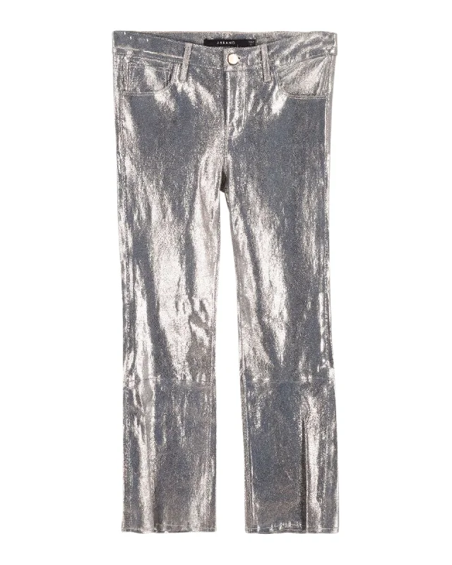 One Day Only – Huge Savings!J Brand  Selena Snake-Effect Cropped Boot Trousers in Gold Lambskin Leather
