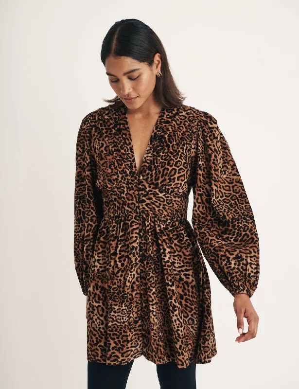 Lowest Prices Guaranteed!Leopard Print Cord Long Sleeve Starlight Mini Dress