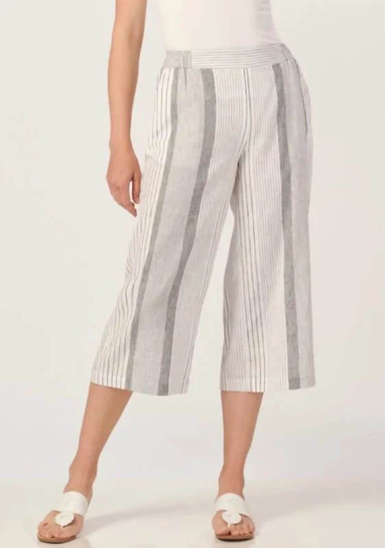 Steals and Deals Await!Linen Blend Striped Crop Pant In White