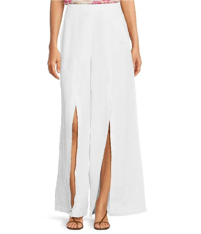 Get the Best for Less!Linen Front Slit Pant In White