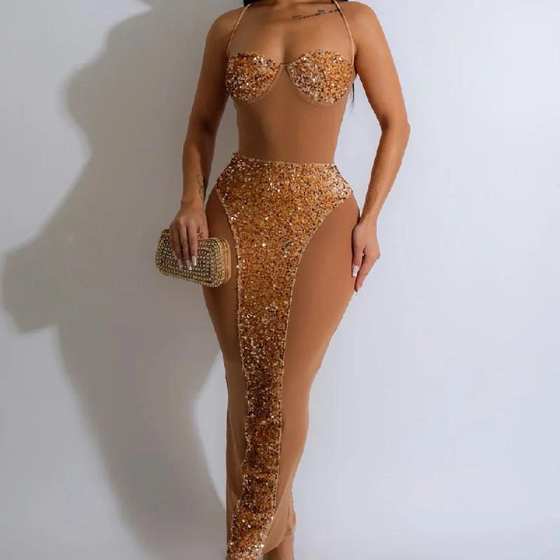 Instant Savings Await!MALYBGG Sheer Mesh Monochromatic Sensual Bustier Dress 6747LY