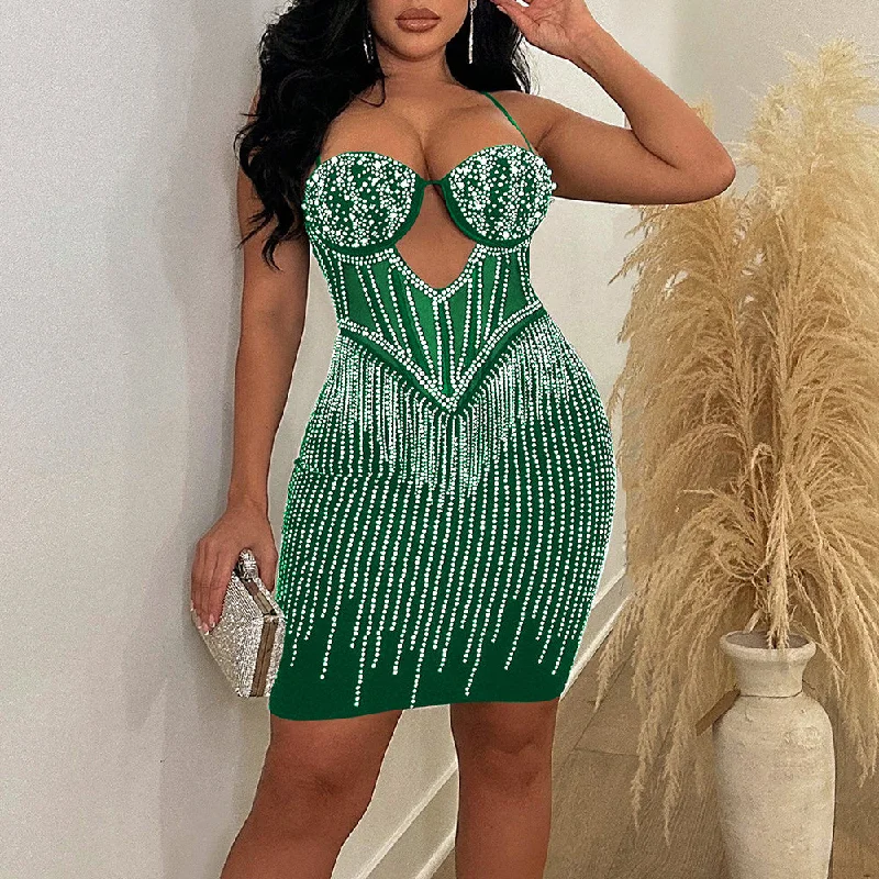 Your Exclusive Offer Awaits!MALYBGG Mesh Rhinestone Spaghetti Strap Mini Dress 6753LY